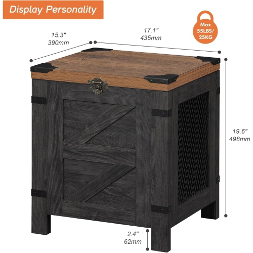 WAMPAT Lift Top End Table,Nightstand with Rustic Lock and Storage Cabinet for Small Spaces,Side Table for Living Room and Bedroom, Dark Walnut and