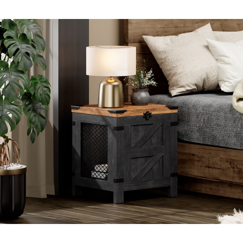 WAMPAT Lift Top End Table,Nightstand with Rustic Lock and Storage Cabinet for Small Spaces,Side Table for Living Room and Bedroom, Dark Walnut and