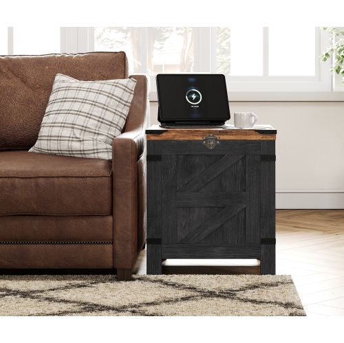 WAMPAT Lift Top End Table,Nightstand with Rustic Lock and Storage Cabinet for Small Spaces,Side Table for Living Room and Bedroom, Dark Walnut and