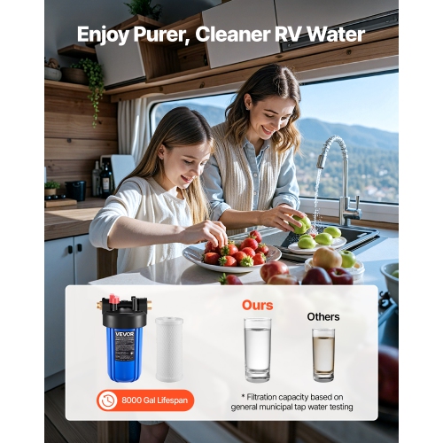 VEVOR RV Water Filtration System, Drinking Water Filter System with Replaceable Cartridge for Campers, Remove Sediments, Chlorine, Bad Tastes, Odors,