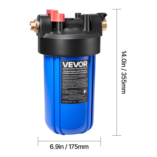 VEVOR RV Water Filtration System, Drinking Water Filter System with Replaceable Cartridge for Campers, Remove Sediments, Chlorine, Bad Tastes, Odors,