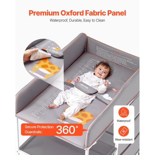 VEVOR 3 Fabric Drawers Baby Changing Table,Portable Diaper Change Station with Lockable Wheels,Adjustable Height Multi-Functional Changing Station