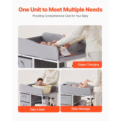 VEVOR 3 Fabric Drawers Baby Changing Table,Portable Diaper Change Station with Lockable Wheels,Adjustable Height Multi-Functional Changing Station