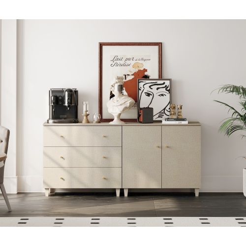 WAMPAT 2-in-1 Sideboard Buffet Cabinet with 2 Doors & 3 Drawers, 70.8" Modern Credenza Storage Cabinet, Wooden Coffee Bar Server Table with