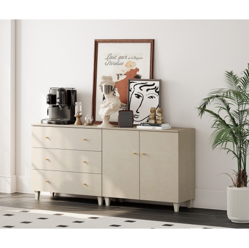 WAMPAT 2-in-1 Sideboard Buffet Cabinet with 2 Doors & 3 Drawers, 70.8" Modern Credenza Storage Cabinet, Wooden Coffee Bar Server Table with