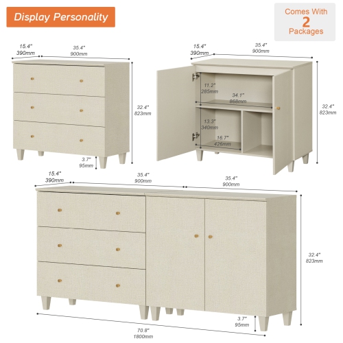 WAMPAT 2-in-1 Sideboard Buffet Cabinet with 2 Doors & 3 Drawers, 70.8" Modern Credenza Storage Cabinet, Wooden Coffee Bar Server Table with