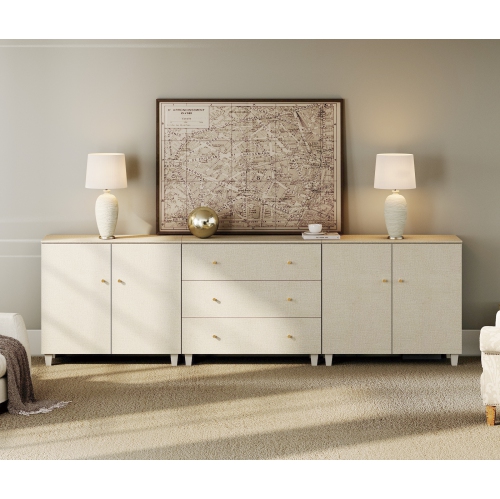 WAMPAT 3-in-1 Sideboard Buffet Cabinet with 4 Doors & 3 Drawers, 106" Modern Credenza Storage Cabinet, Coffee Bar Server Table with Compartments for