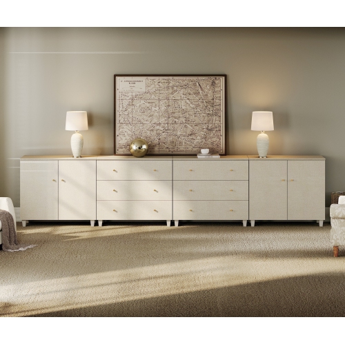 WAMPAT 4-in-1 Sideboard Buffet Cabinet with 4 Doors & 6 Drawers, 142" Modern Credenza Storage Cabinet, Wooden Coffee Bar Server Table with for