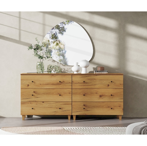 WAMPAT  Dresser for Bedroom \w 6 Drawers, 70.8" Wide Storage Organizer Chest Of Drawers, Modern Wood Closet Chests Organizer, 2-In-1 Kid Dresser For