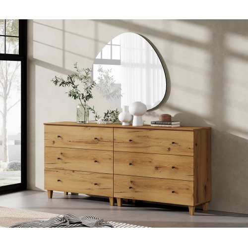 WAMPAT Dresser for Bedroom with 6 Drawers, 70.8" Wide Storage Organizer Chest of Drawers, Modern Wood Closet Chests Organizer, 2-in-1 Kid Dresser for