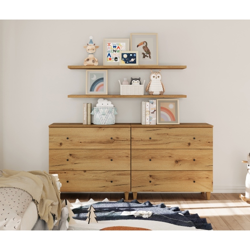 WAMPAT Dresser for Bedroom with 6 Drawers, 70.8" Wide Storage Organizer Chest of Drawers, Modern Wood Closet Chests Organizer, 2-in-1 Kid Dresser for