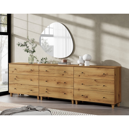 WAMPAT  Dresser for Bedroom \w 9 Drawers, 106.2" Wide Storage Organizer Chest Of Drawers, Modern Wood Closet Chests Organizer, 3-In-1 Kid Dresser For