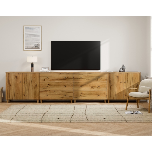 WAMPAT TV Stand for 110+ Inch TVs, 4-in-1 Modern Entertainment Center with 4 Doors and 6 Drawers, 142" Media Console Table with Compartments for