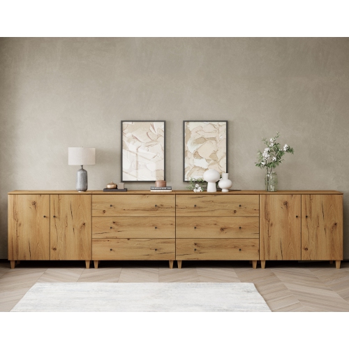 WAMPAT TV Stand for 110+ Inch TVs, 4-in-1 Modern Entertainment Center with 4 Doors and 6 Drawers, 142" Media Console Table with Compartments for