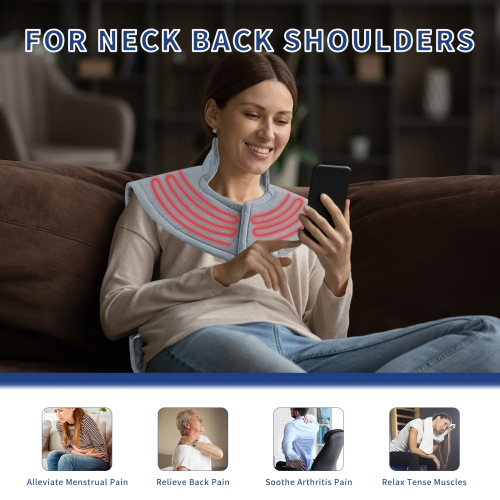 Wearable electric heating pad for warming shoulders, neck, and back with 9-level automatic temperature adjustment, up to 4 hours of auto shut-off