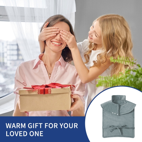 Wearable electric heating pad for warming shoulders, neck, and back with 9-level automatic temperature adjustment, up to 4 hours of auto shut-off