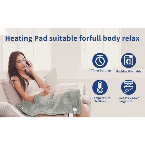 Wearable electric heating pad for warming shoulders, neck, and back with 9-level automatic temperature adjustment, up to 4 hours of auto shut-off