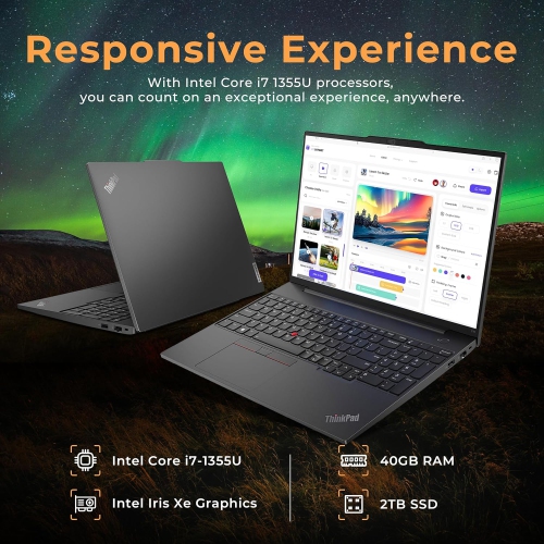 Open Box - Lenovo ThinkPad E16 16" WUXGA Laptop for Business&Students, Intel i7-1355U, 2TB PCIe SSD, 40GB RAM, Backlit Keyboard, Fingerprint Reader,