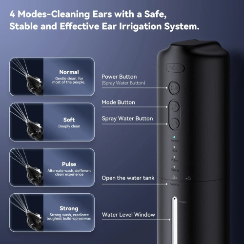 Portable Electric Ear Cleaner, Earwax Removal Kit, USB Rechargeable, 4 Modes, Suitable for Travel and Home Use