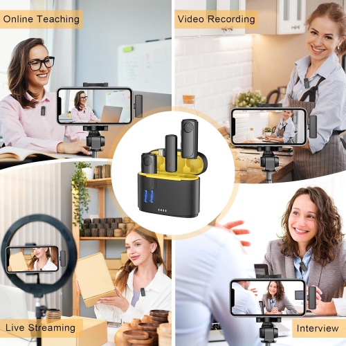 Micro-cravate sans fil pour iPhone, mini micro Bluetooth avec étui de recharge portatif, petits microphones téléphoniques à pince pour