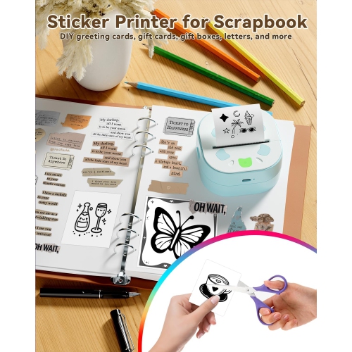 Sticker Printer,Mini Portable Thermal Printer,Bluetooth Portable Sticker Maker with 3 Roll Paper,Inkless Thermal Printers for Notes Journal DIY,Kids