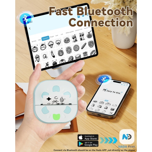 Sticker Printer,Mini Portable Thermal Printer,Bluetooth Portable Sticker Maker with 3 Roll Paper,Inkless Thermal Printers for Notes Journal DIY,Kids
