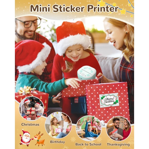 Sticker Printer,Mini Portable Thermal Printer,Bluetooth Portable Sticker Maker with 3 Roll Paper,Inkless Thermal Printers for Notes Journal DIY,Kids