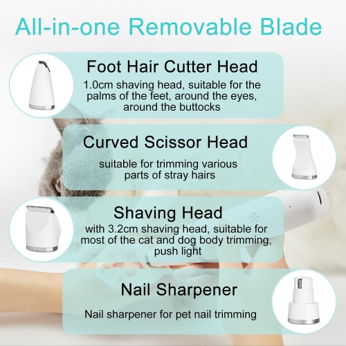 4-in-1 Cat Hair Clipper Set, Silent Cat Hair Clipper, Wireless Silent Cat Hair Clipper, Suitable for Small Cats and Dogs