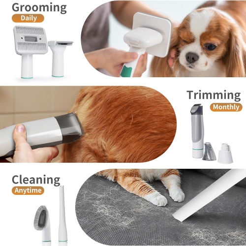 Aspirateur multifonctionnel pour poils d'animaux 7 en 1, ensemble d'aspirateur de toilettage pour chiens avec seau à poussière de 1 litres, 3