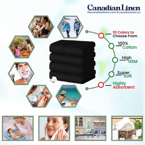 Canadian Linen Premium Bath Towels Set, 4 Pack, 26”x52” 500 GSM, Soft Absorbent Ring Spun Terry Cotton Lightweight Quick Dry Color Towels, Home