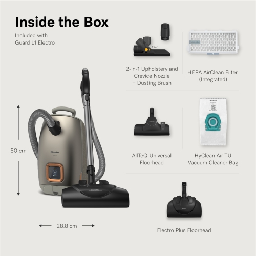Miele Guard L1 Electro Smart Vacuum | Bagged Vacuum for Carpets and Hard Floors with ElectroBrush, Powerful Motor, and Sealed Filtration System |
