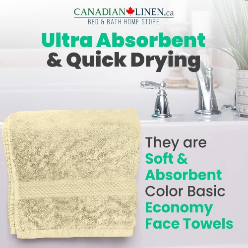 Canadian Linen Economy Washcloths Set,12 Pack, 12”x12” 100% Cotton Cream Color Face Towel Soft Absorbent Lightweight Face Cloths for Spa Hair Salon