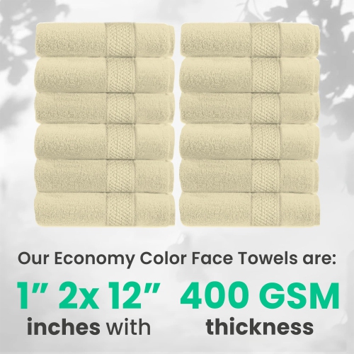 Canadian Linen Economy Washcloths Set,12 Pack, 12”x12” 100% Cotton Cream Color Face Towel Soft Absorbent Lightweight Face Cloths for Spa Hair Salon