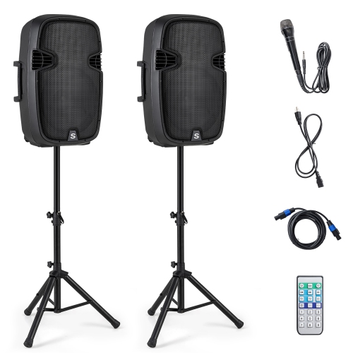 Gymax Portable Dual 15'' 2-way 2000 W Powered Speakers w/ Stands & Controller