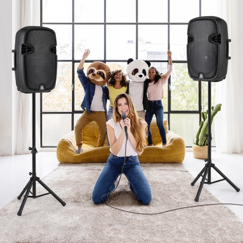 Gymax Portable Dual 15'' 2-way 2000 W Powered Speakers w/ Stands & Controller