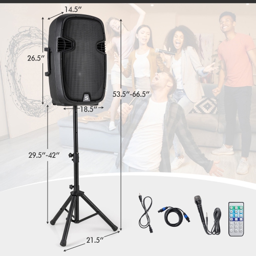 Gymax Portable Dual 15'' 2-way 2000 W Powered Speakers w/ Stands & Controller