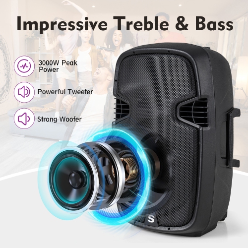 Gymax Portable Dual 15'' 2-way 2000 W Powered Speakers w/ Stands & Controller