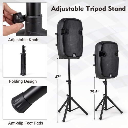 Gymax Portable Dual 15'' 2-way 2000 W Powered Speakers w/ Stands & Controller