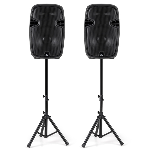 Gymax Portable Dual 15'' 2-way 2000 W Powered Speakers w/ Stands & Controller