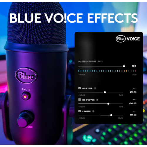 Refurbished - Logitech Blue Yeti Game Streaming Kit with Yeti USB Gaming Mic, Blue VO!CE, Exclusive Streamlabs Themes, Custom Blue Pop Filter -