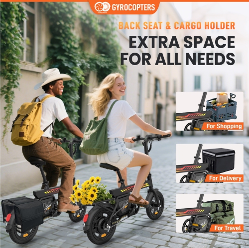 Gyrocopters PixAI Electric foldable cargo Bike for Adults/Teen with Bag, UL2849 Safe, PAS Range Upto 70km, Speed Upto 32km/h, Anti-Theft GPS, Dual