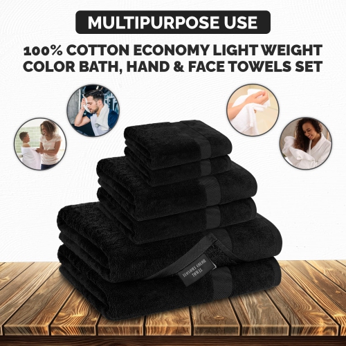 Canadian Linen Economy Bathroom Towel Set, 6 Pack: 2 Bath Towels 2 Hand Towels 2 Washcloths, 100% Cotton Soft Absorbent Light Weight Fade Resistant