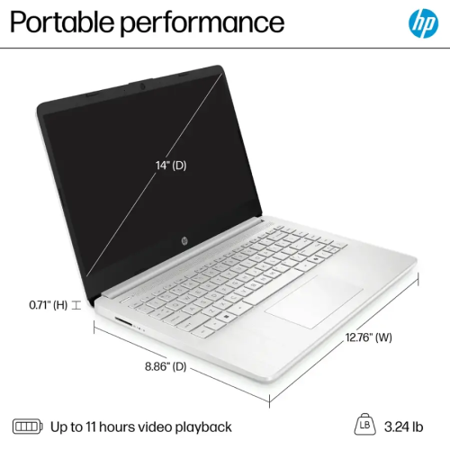 HP 14" Laptop, Intel Processor N150, 8GB Memory 128GB UFS, Microsoft Copilot, Windows 11 Home in S Mode, Wi-Fi 6, Lightweight, Bluetooth, HDMI, Silver