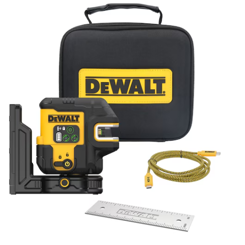 DeWalt DCLE14221GB USB-C Rechargeable Green 2-Spot & Crossline Laser Base Kit