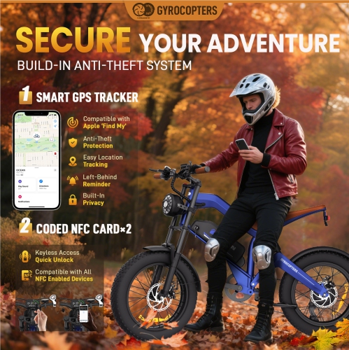 Gyrocopters Ocean Fat Tire Mountain Electric Bike for Adult 1500W Motor | 20*4” tire, Speed upto 55km/h | 15.6Ah E-Bike, PAS Range upto 115km |