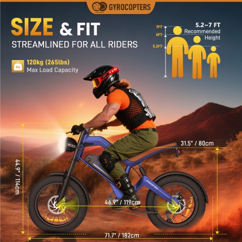 Gyrocopters Ocean Fat Tire Mountain Electric Bike for Adult 1500W Motor | 20*4” tire, Speed upto 55km/h | 15.6Ah E-Bike, PAS Range upto 115km |