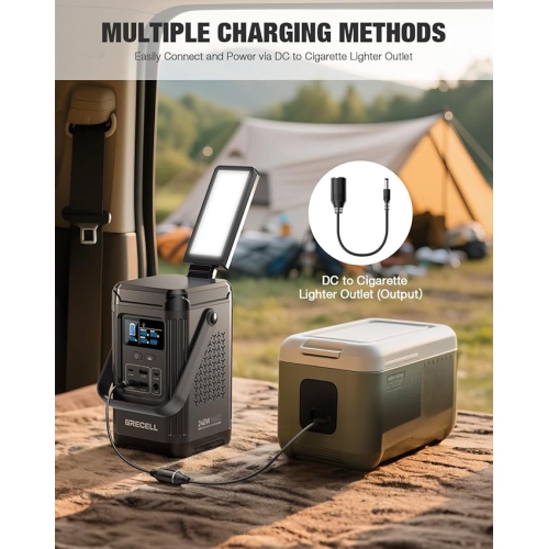 GRECELL 240W Portable Power Station Power Bank 153.6WH Solar Generator LiFePO4 Battery Dual Way 100W PD Camping Battery Power Supply with Integrated