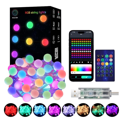 MYACUC  Smart Bedroom Light String, 32.8Ft RGB Color Flashing Light String, App Bluetooth Control for Outdoor, Birthday, Halloween, Christmas