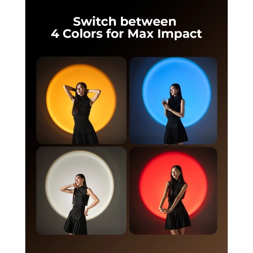 Lampe de poche de photographie avec 4 couleurs/10 filtres Gobo, projecteur vidéo portatif LED à motif lumière de coucher de soleil ambiante pour