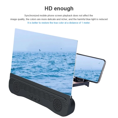 12 inch Phone Screen Magnifier with Bluetooth Speaker,Mobile Phone Screen Amplifier with 2-in-1 Foldable Stretch Stand Holder for within 6.5 inch